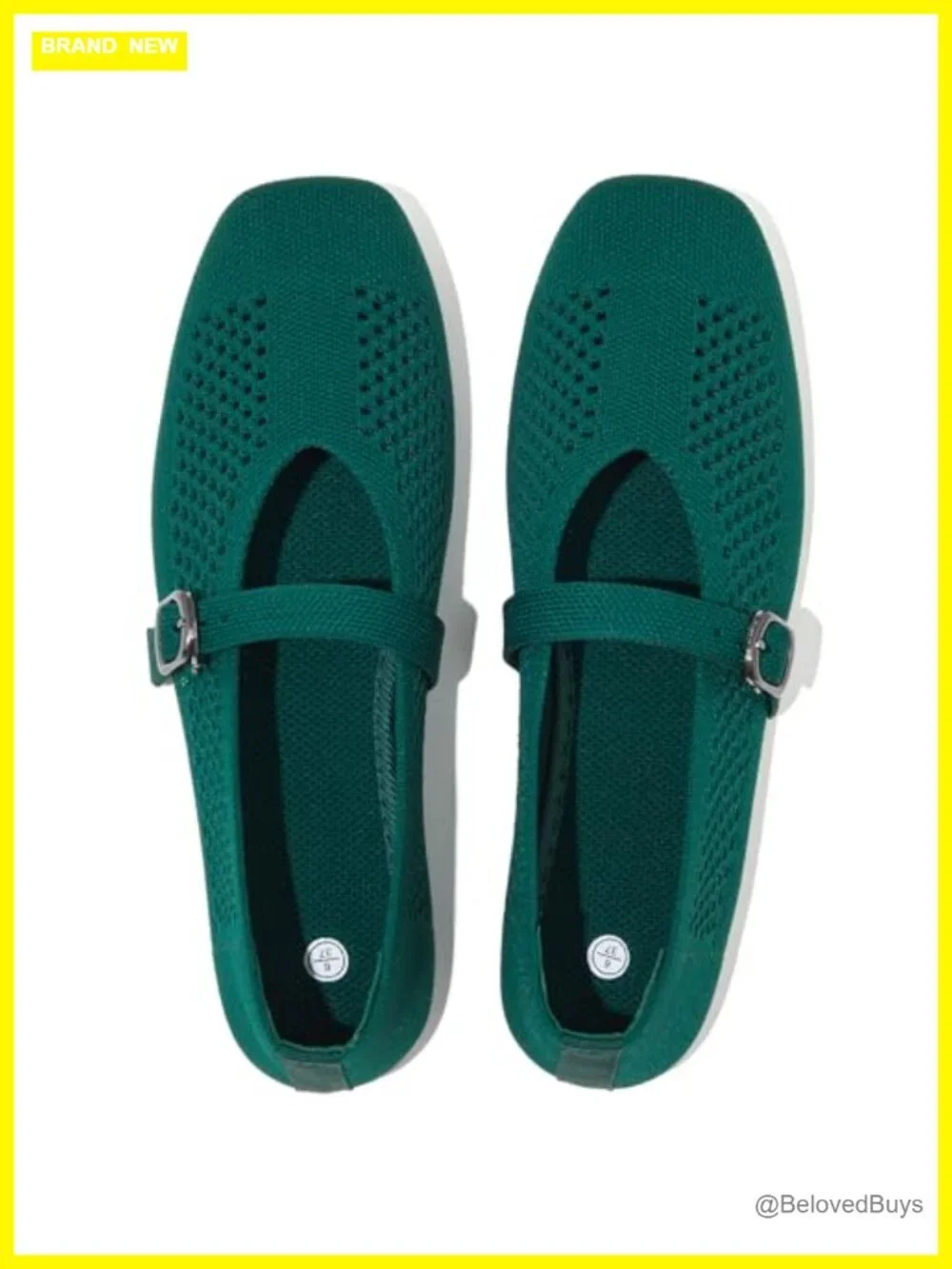 Women's Square Toe Knit Mary Jane Flats with Adjustable Buckle